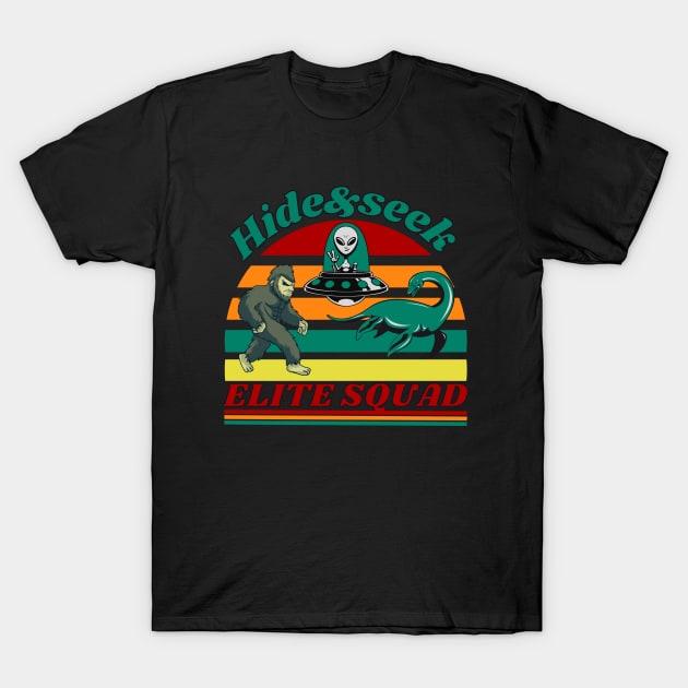 Retro Bigfoot, Alien And Loch Ness Monster T-Shirt by FullOnNostalgia